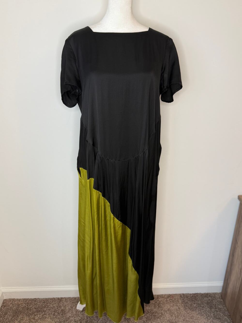 Ozai N Ku Color Block Maxi Dress Black Green Lagenlook Size Large